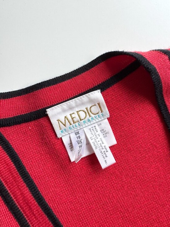 Vintage 00's MEDICI by Gill Harvey Red Acrylic Wool Knit Long Cardigan, Size 14 - Picture 12 of 13